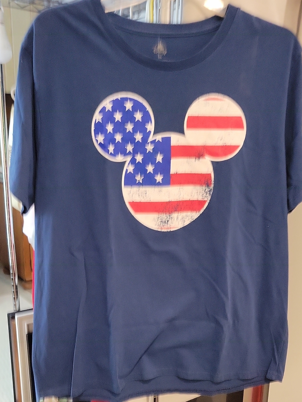 Adult Blue Graphic Tee with Patriotic Mickey Design Size 2X
